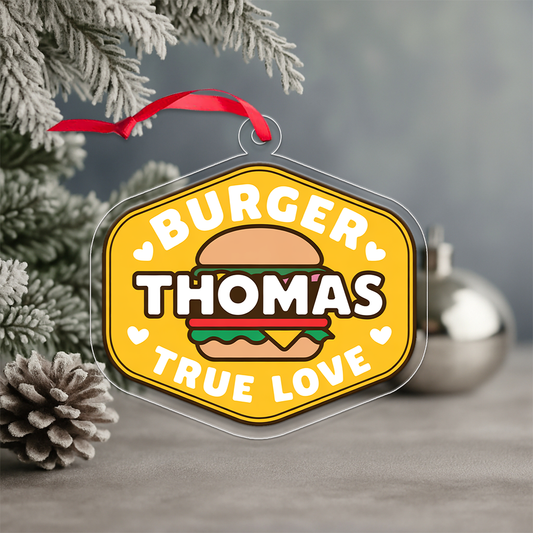 Personalized True Love with Hamburger Ornament, Funny Food Lover Gift, Custom Holiday Ornament, Hamburger Gift