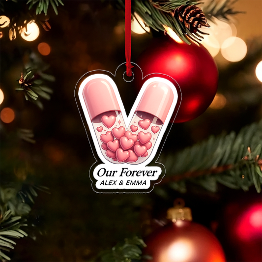 Personalized Valentine Heart Capsules Ornament, Custom Love Ornament, Couple Gift, Romantic Christmas Ornament, Unique Holiday Keepsake