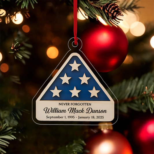 Personalized Veteran Memorial Ornament with American Flag – Custom Military Remembrance Keepsake, Honoring Service Gift