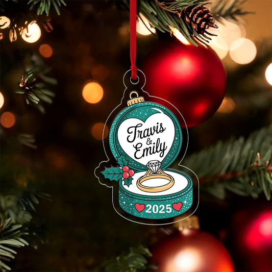 Personalized Engagement Ring Christmas Ornament, Couple Ornament, Engagement Gift for Her, Wedding Ornament, Newlywed Holiday Keepsake