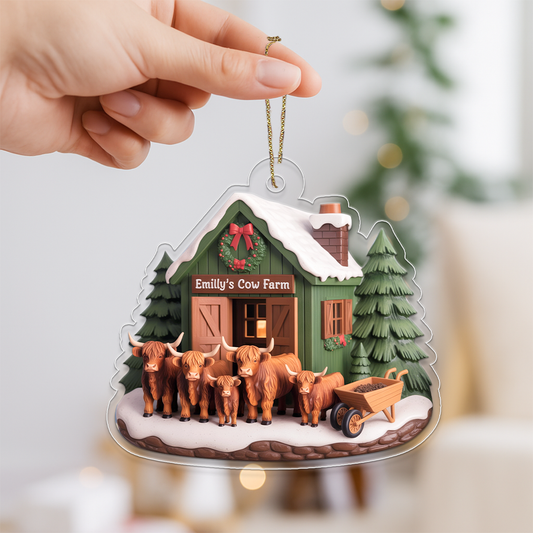 Highland Cow Farm Acrylic Ornament