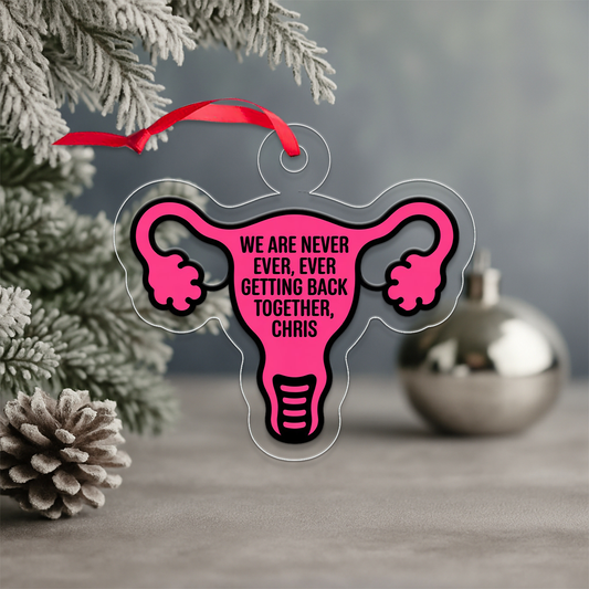 Personalized We Are Never Ever Ever Getting Back Together Uterus Ornament, Funny Breakup Christmas Ornament, Holiday Humor Decoration