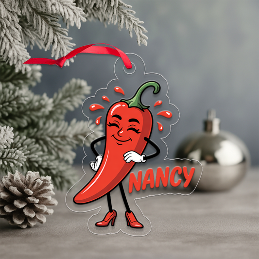 Personalized Spicy Hot Chili Pepper Ornament, Custom Gift for Food Lovers, Funny Hot Chili Ornament, Custom Holiday Ornament