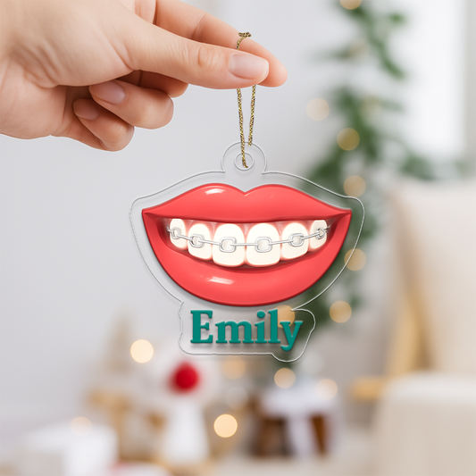 Personalized Smile Orthodontic Ornament, Custom Dentist Christmas Ornament, Braces Gift, Dental Hygienist Ornament, Funny Tooth Decoration