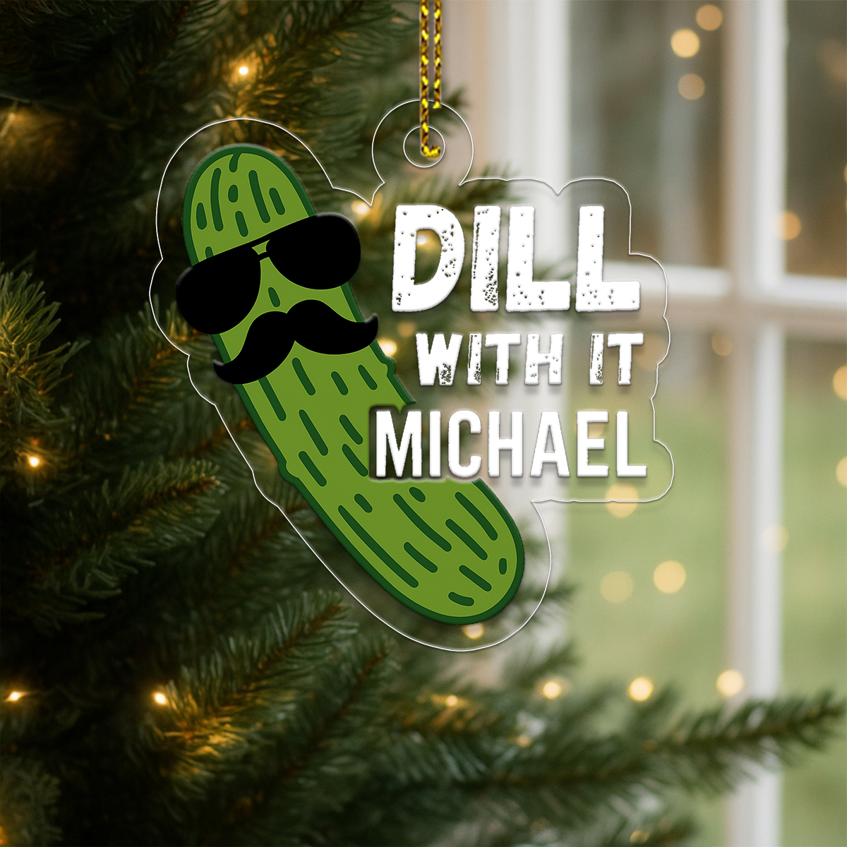 Personalized Dill With It Pickle Ornament, Custom Funny Christmas Ornament, Gift for Pickle Lover, Holiday Humor Decoration, Unique Keepsake