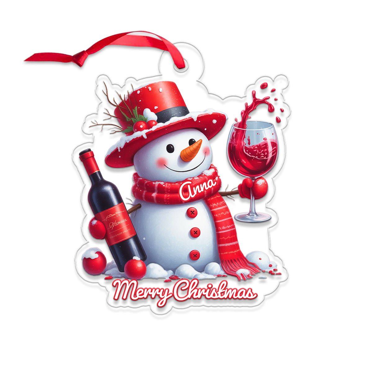 Custom Name Wine Lover Snowman
