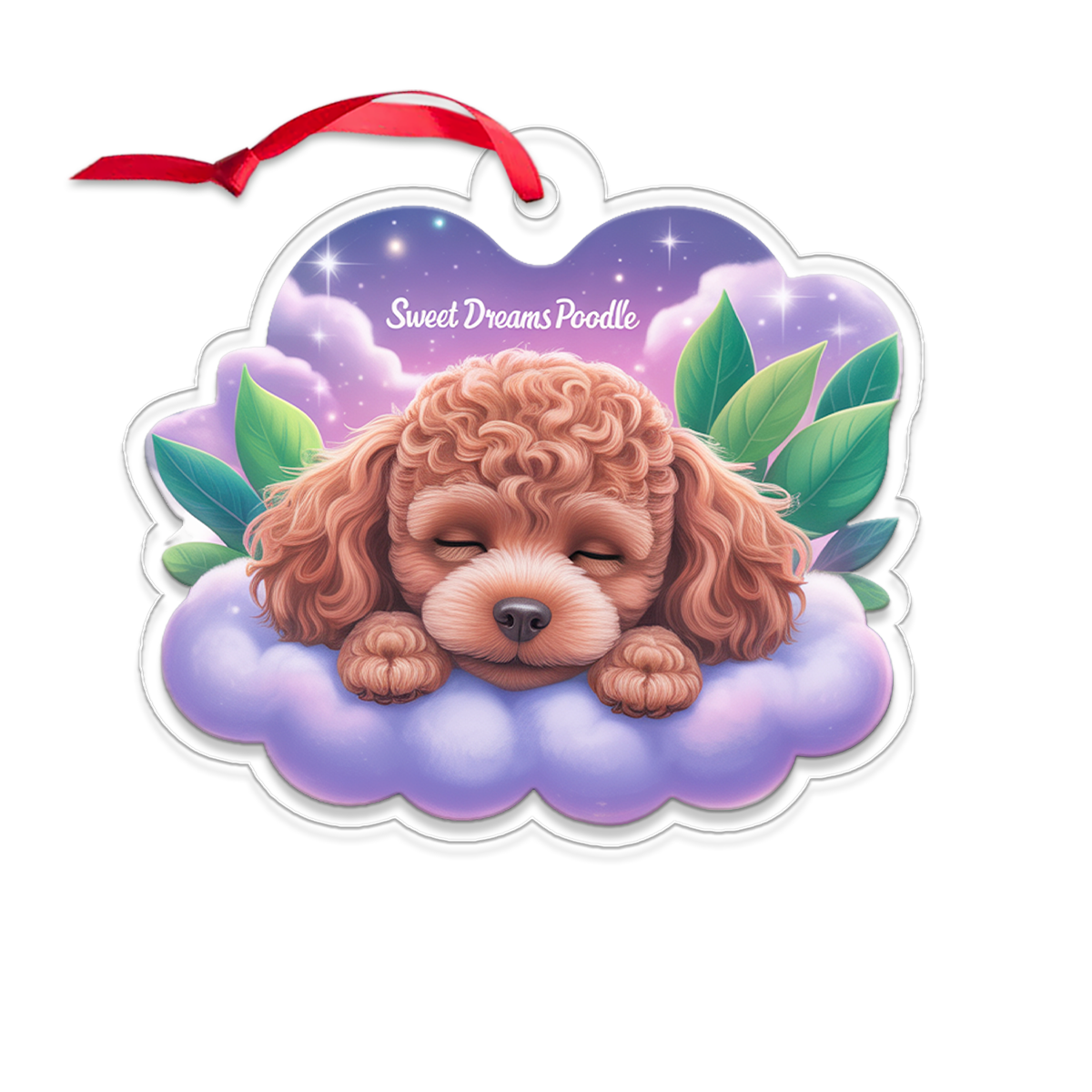 Poodle Sleep On Fallen Leaves Acrylic Ornaments2