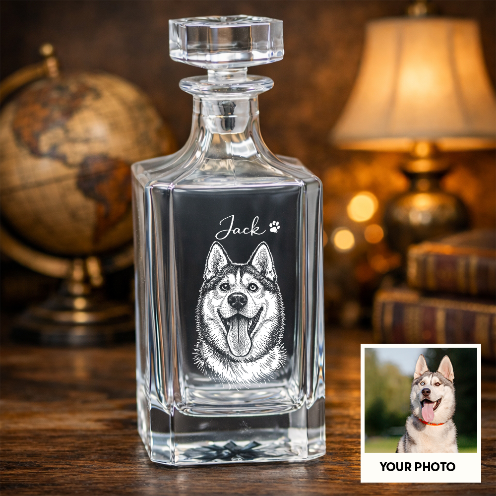 Custom Photo Dog Whiskey Decanter Set with Name, Personalized Dog Lover Decanter Gift THUC99
