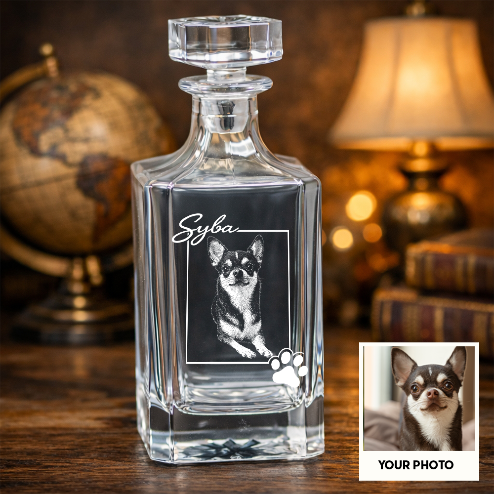 Custom Photo Dog Paw Whiskey Decanter Set with Name, Personalized Dog Lover Gift THUC99