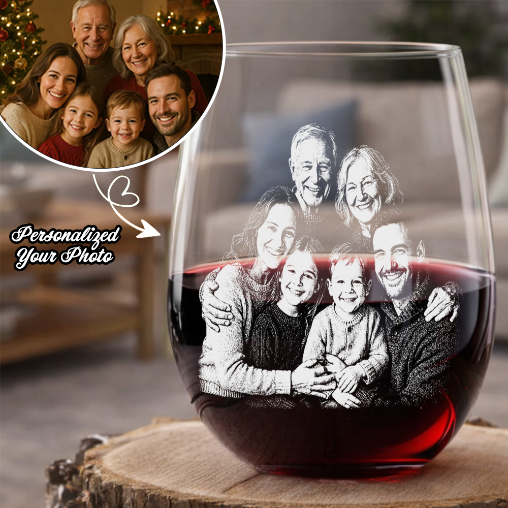 Custom Photo Family Love Papa Stemless Wine Glass, Personalized Gift For Father's Day THUC99