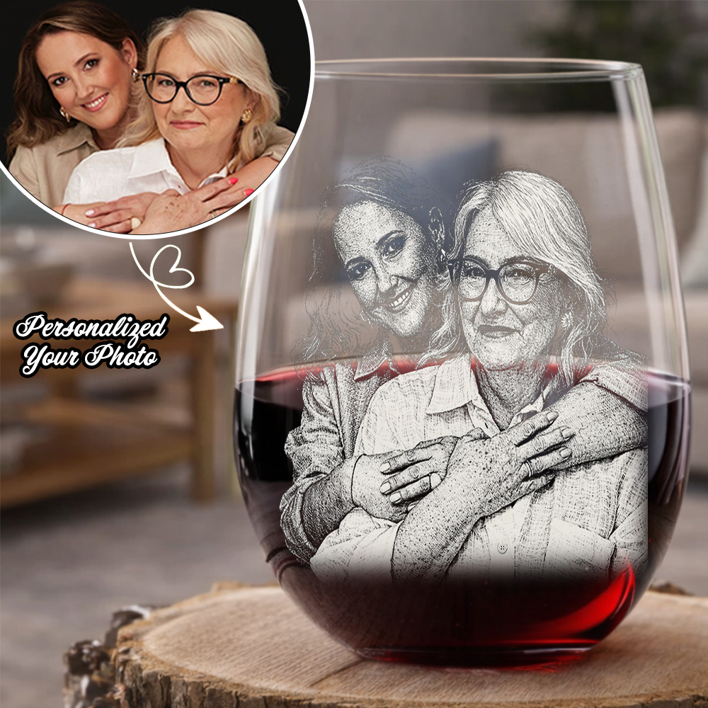 Custom Photo Mother's Day Stemless Wine Glass, Personalized Gift for Mom from Kids THUC99