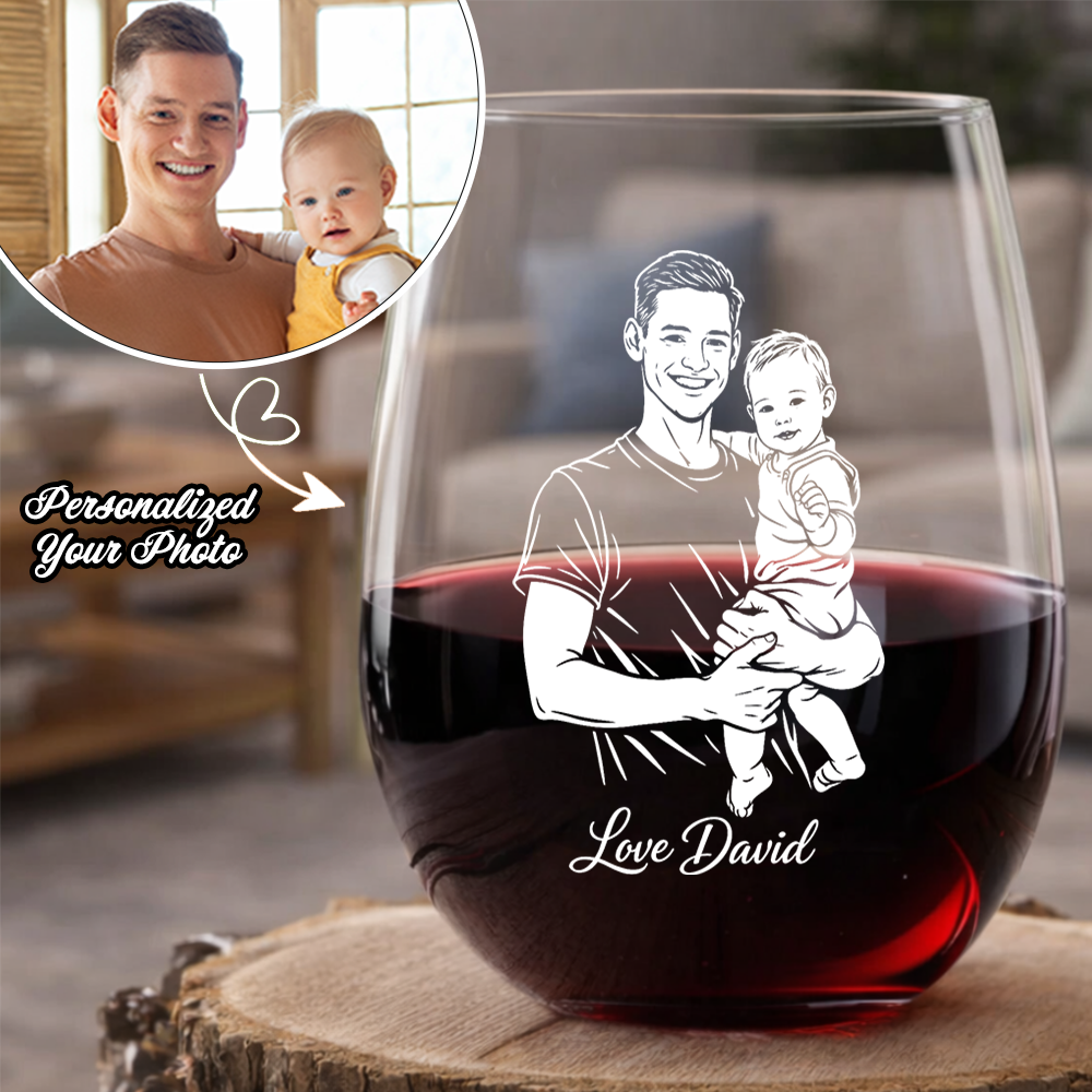 Custom Photo Daddy Wine Glass, Personalized Father's Day Gift for Dad from Kids THUC99