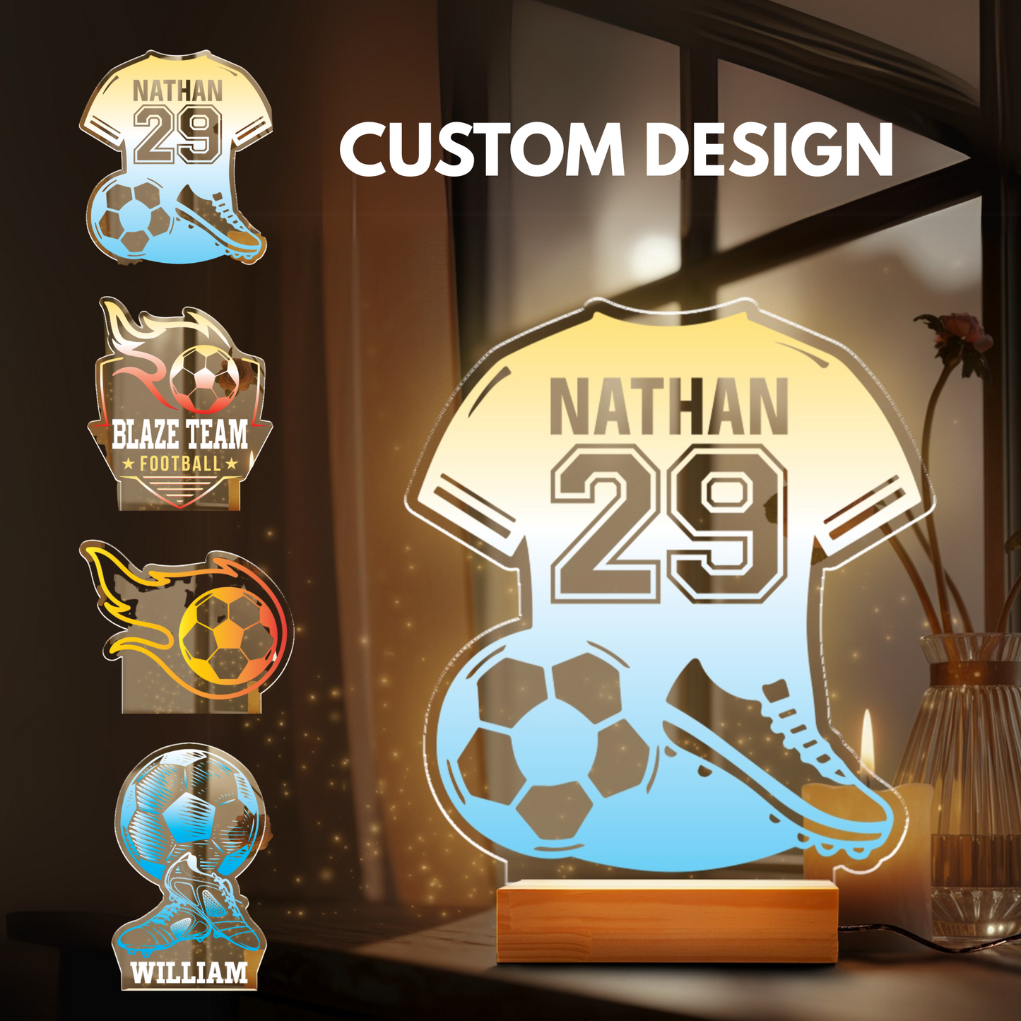 Personalized Soccer Lamp - Unique Bedroom Night Light and Home Decor Gifts for Kids and Soccer Fans