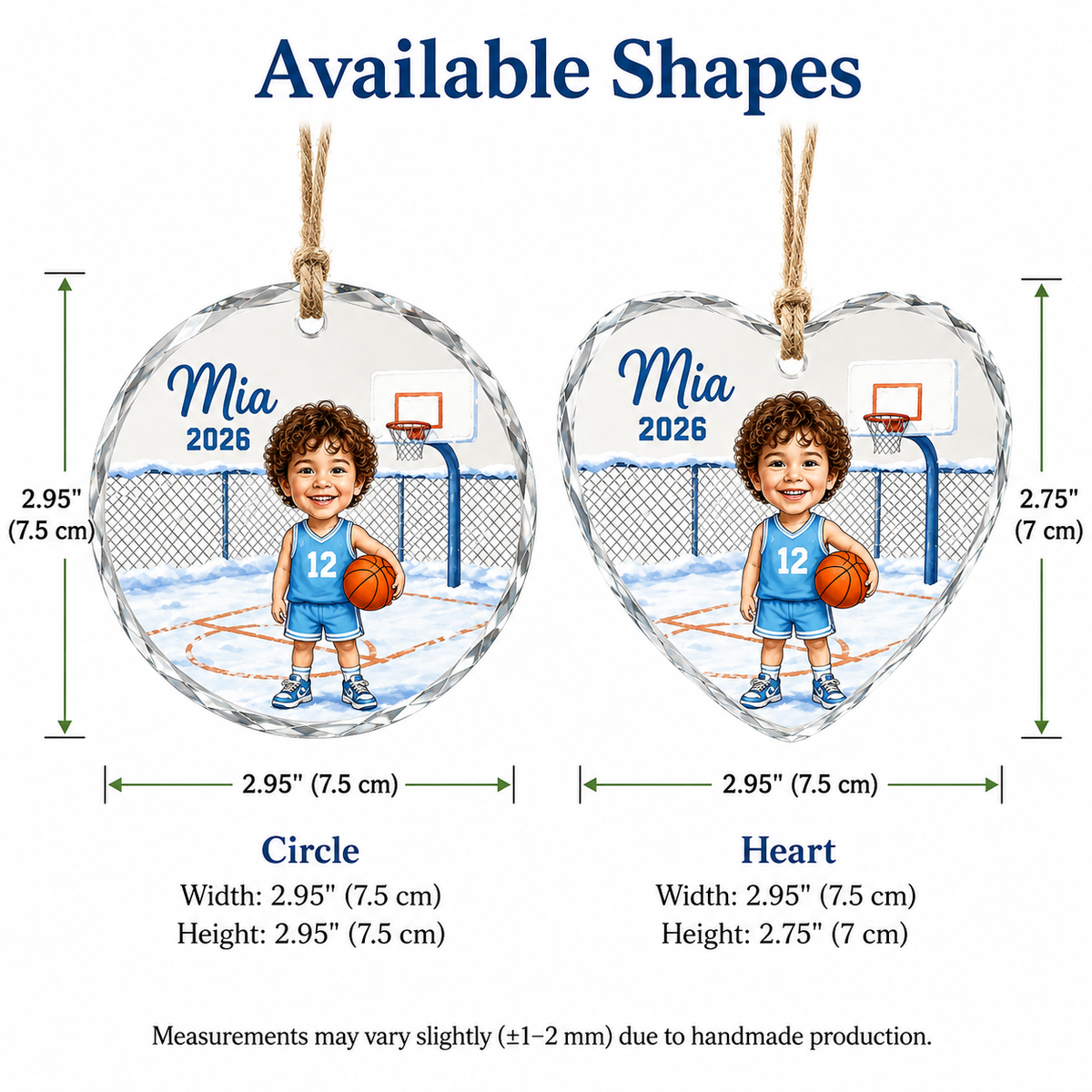 Custom Photo Sport Glass Ornament Basketball Winter Cartoon