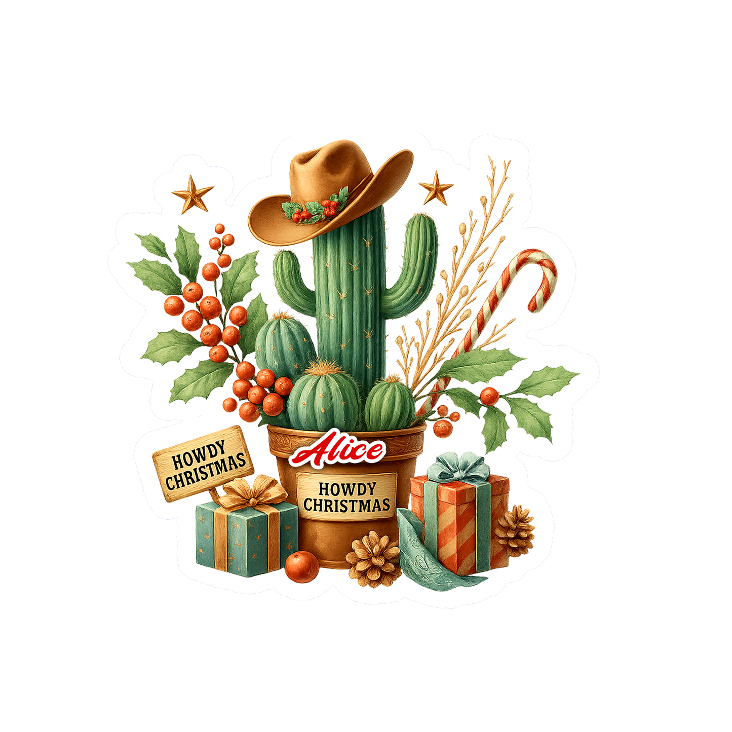 Custom Name Catus Howdy Christmas