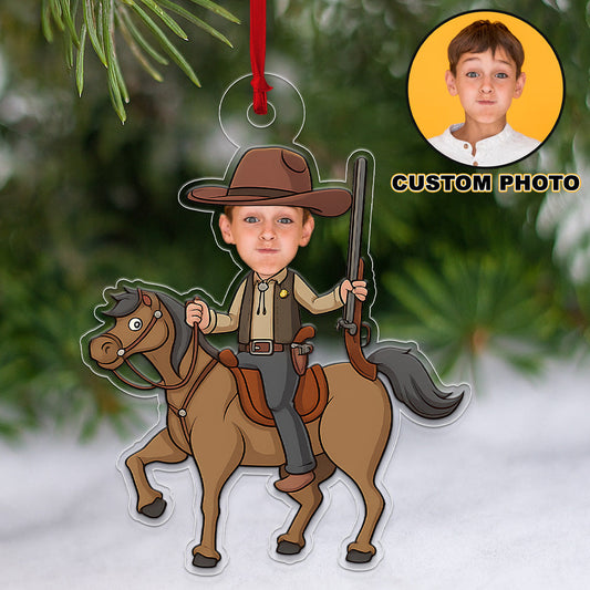 Custom Photo Baby Cowboy Acrylic Ornament Christmas Gift
