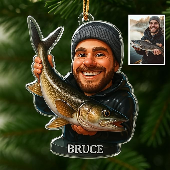 Personalized Photo Fishing Christmas Ornament - Gift for Fisherman