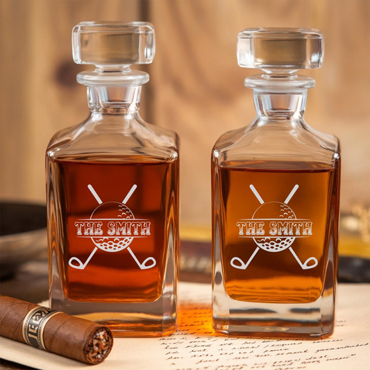 Golf Personalized Classic Whiskey Glass And Decanter Set | Engraved Gift For Retirement