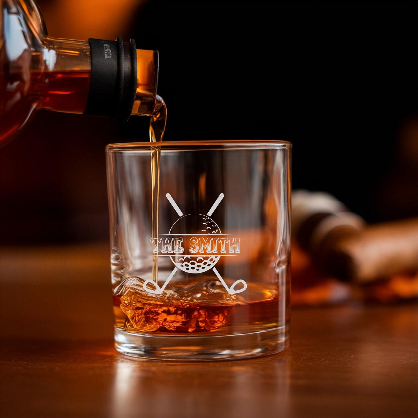 Golf Personalized Classic Whiskey Glass And Decanter Set | Engraved Gift For Retirement