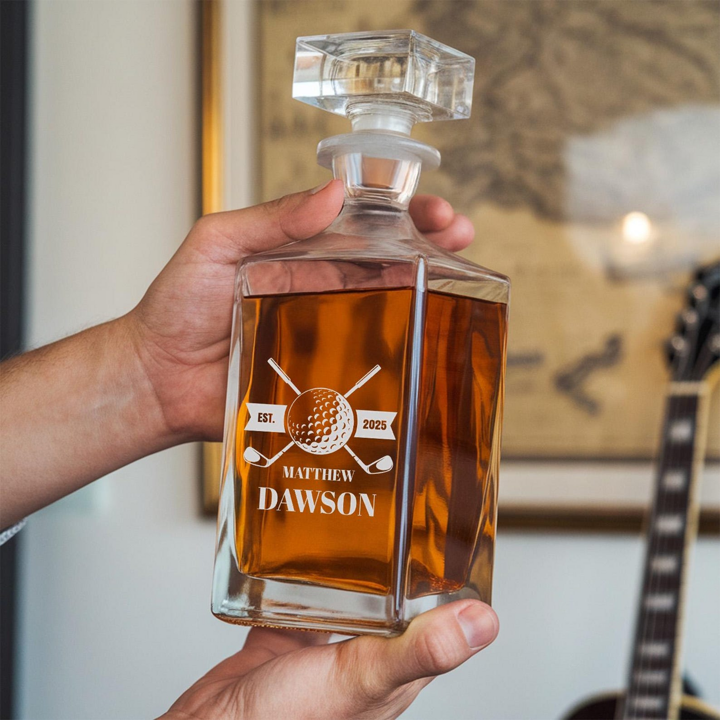 Golf Personalized Classic Whiskey Glass And Decanter Set | Engraved Gift For Retirement