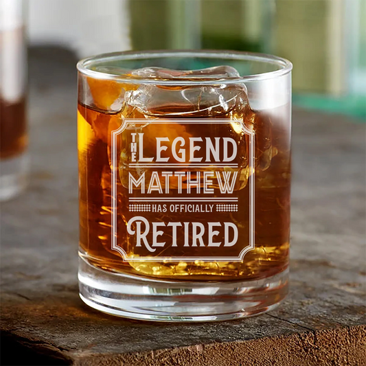 Custom Name This Legend Has Retired Whiskey Glass | Retirement Gifts | Engraved Whiskey Glass
