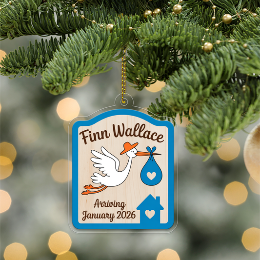 Personalized Stork Baby Announcement Ornament, Christmas Decor, Baby Coming Next Year Ornament, New Baby Ornament