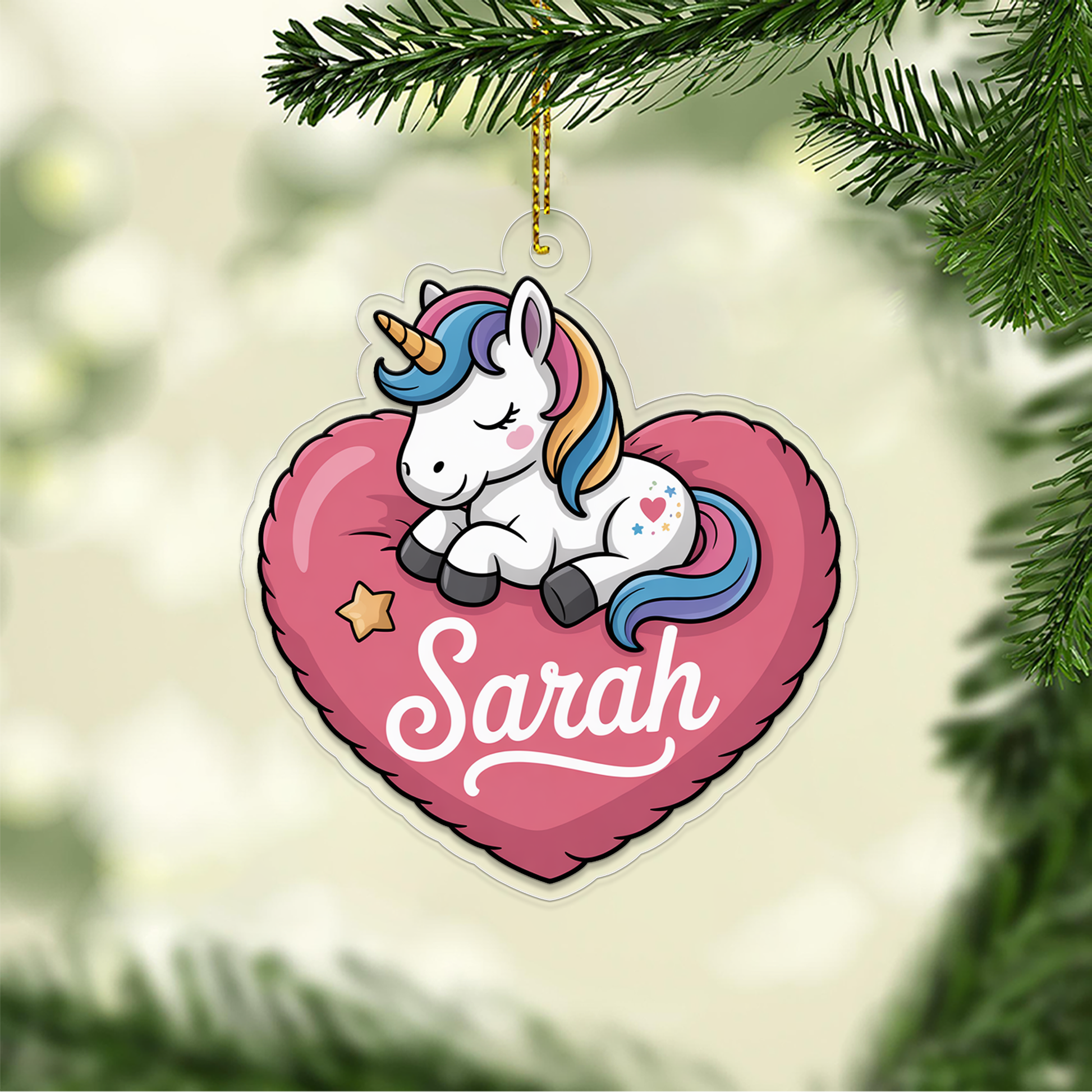 Personalized Cute Unicorn With Heart Ornament, Little Princess Ornament Gift For Girls, Christmas Decor, Unicorn Lover Gift