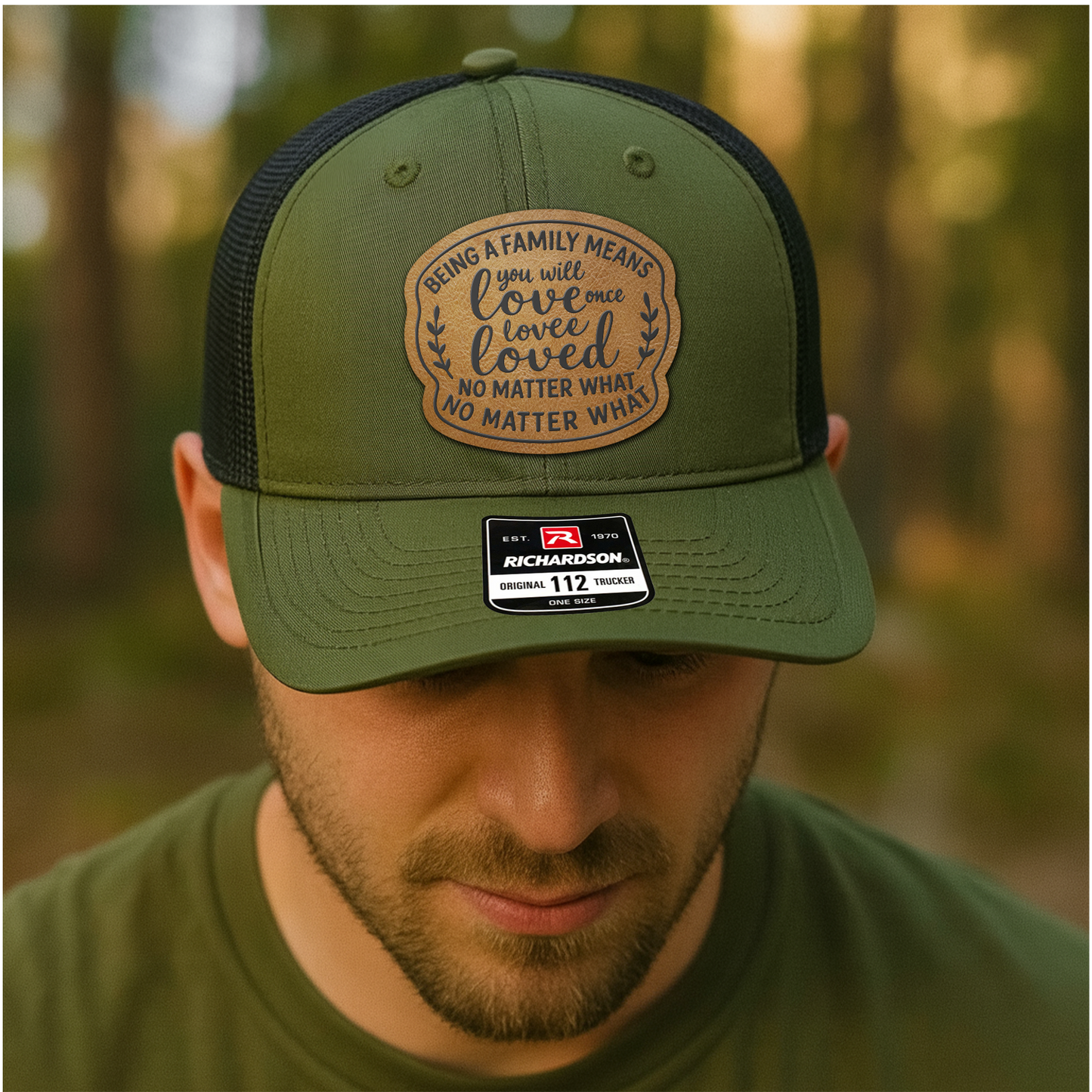 Family Trucker Hat – “Being a Family Means You’re Loved No Matter What” Matching Dad & Kid Cap VHA163