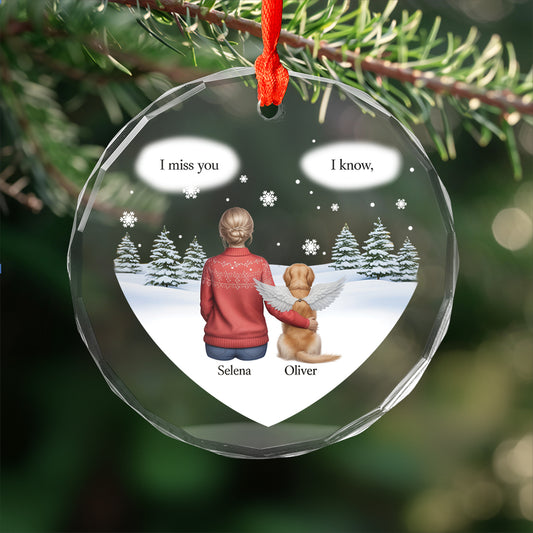 I Miss You Memorial Dog Cat - Personalized Heart Shaped Glass Ornament
