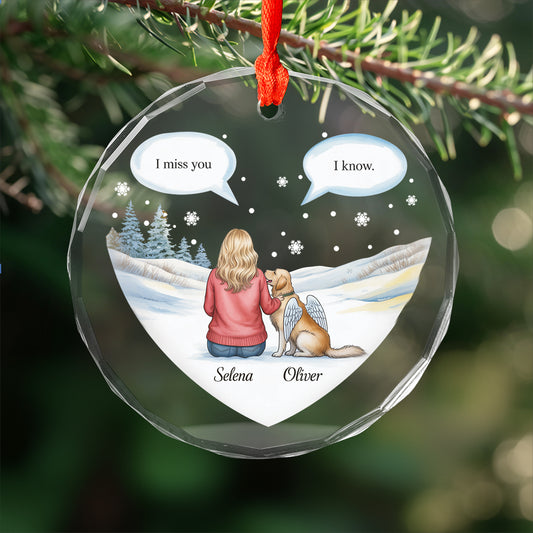 I Miss You Memorial Dog Cat - Personalized Heart Shaped Glass Ornament2