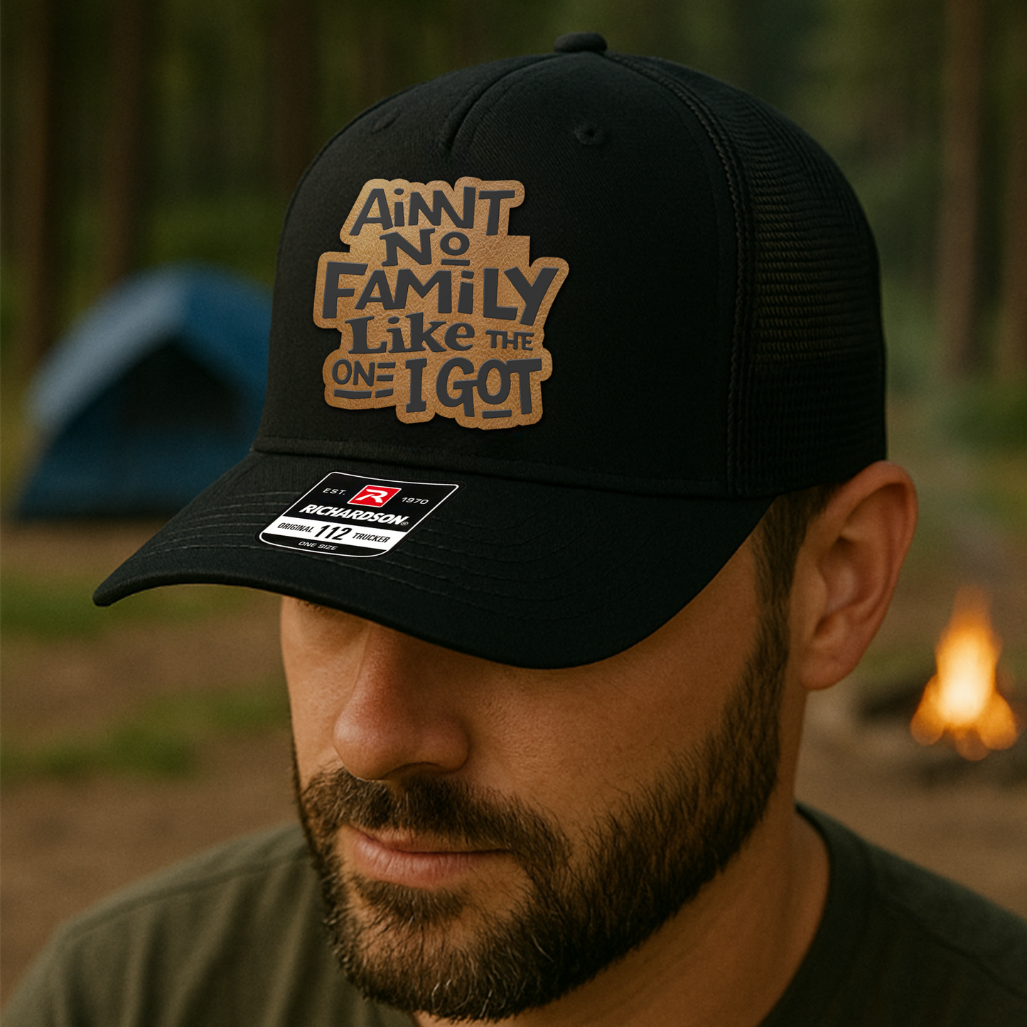 Family Trucker Hat – “Ain’t No Family Like the One I Got” Rustic Patch Cap for Reunions & Everyday Wear VHA163