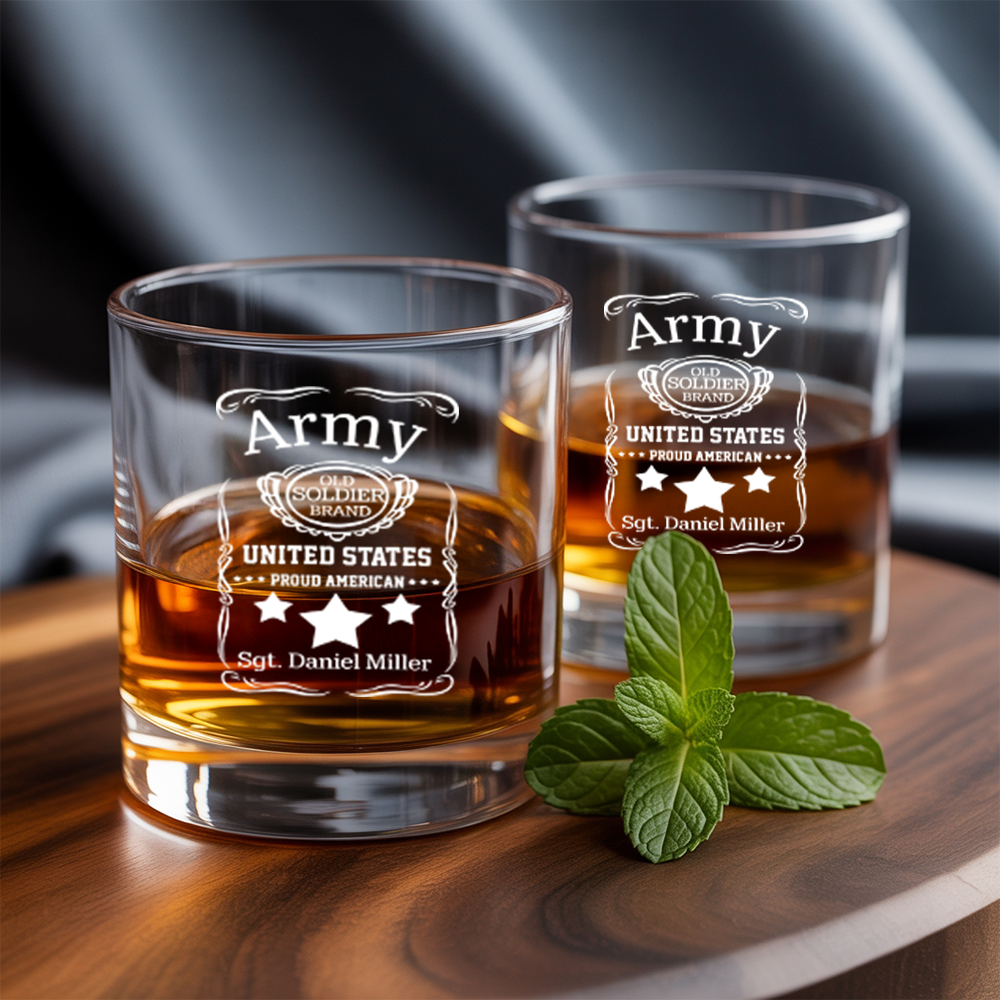 Military Whiskey Set, Personalized Army Decanter and Glasses, Patriotic Gift for Veterans and Soldiers, Gift For Independence Day TND092