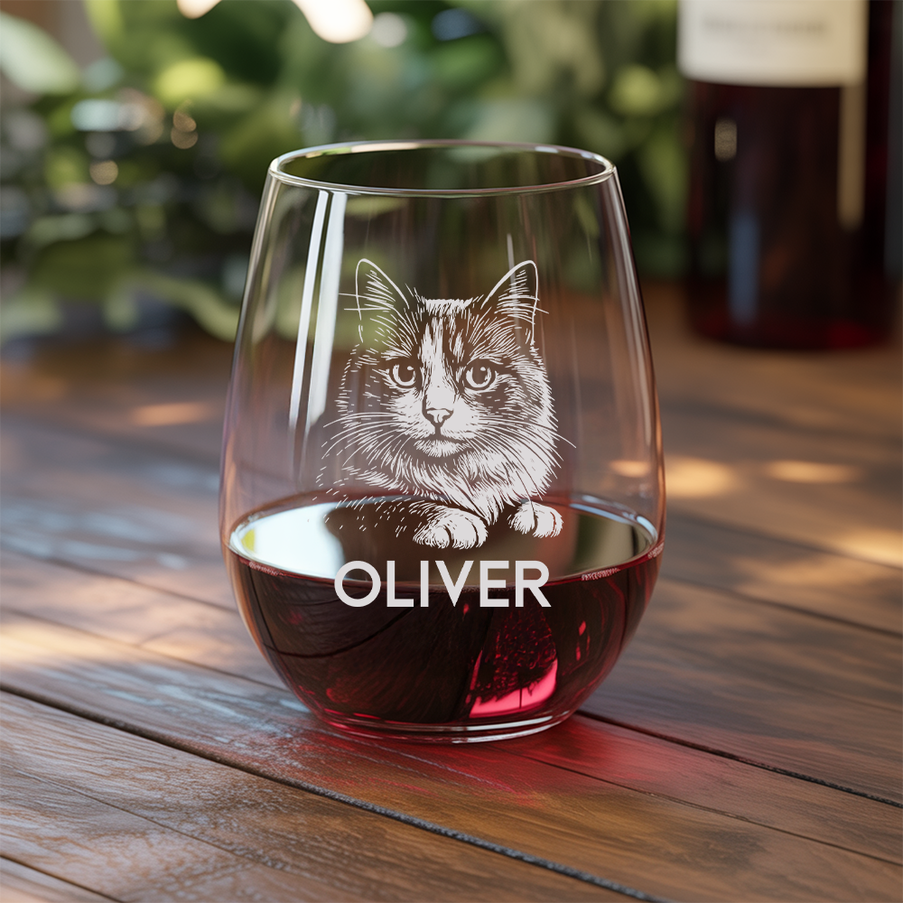 Custom Photo Cat Stemless Wine Glass | Cat Photo Stemless Wine Glass | Cat Lover Gift TNNGL10