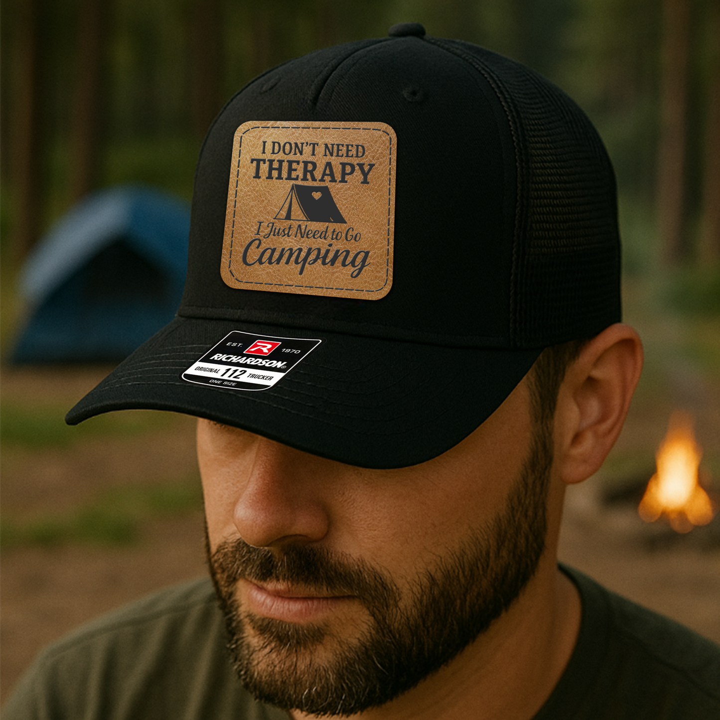 Personalized Camping Hat – Custom Leather Patch Trucker Cap VHA163