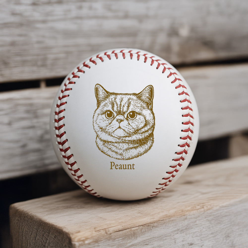Custom Cat Photo Baseball Gift, Engraved Pet Portrait Photo Baseball Ball, Cat Memorial Keepsake TNBA033