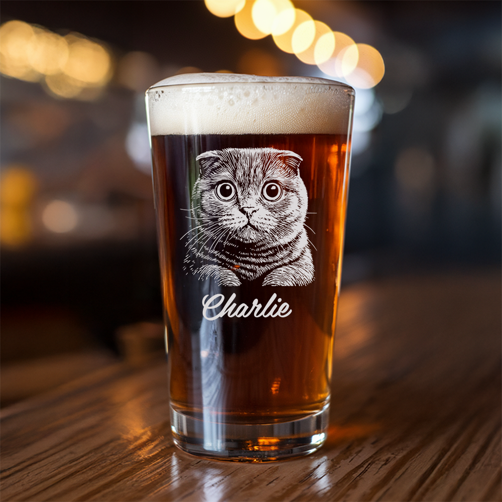Custom Photo Cat Beer Glasses | Custom Pint Glass with Your Cat's Photo | Personalized Gift for Pet Owners TNNGL23