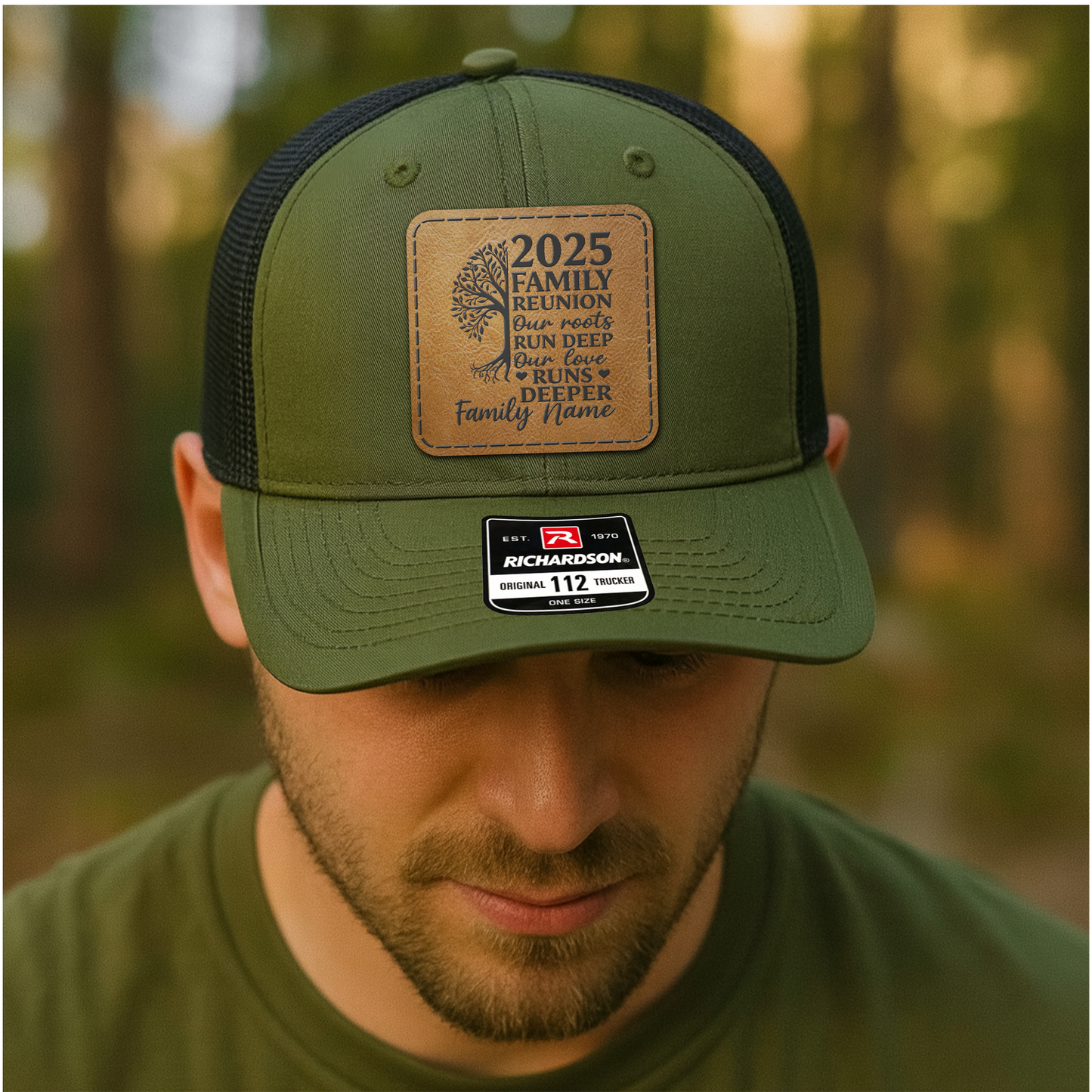 Custom Family Trucker Hat – “Our Roots Run Deep, Our Love Runs Deeper” 2025 Reunion Cap with Personalized Family Name VHA163