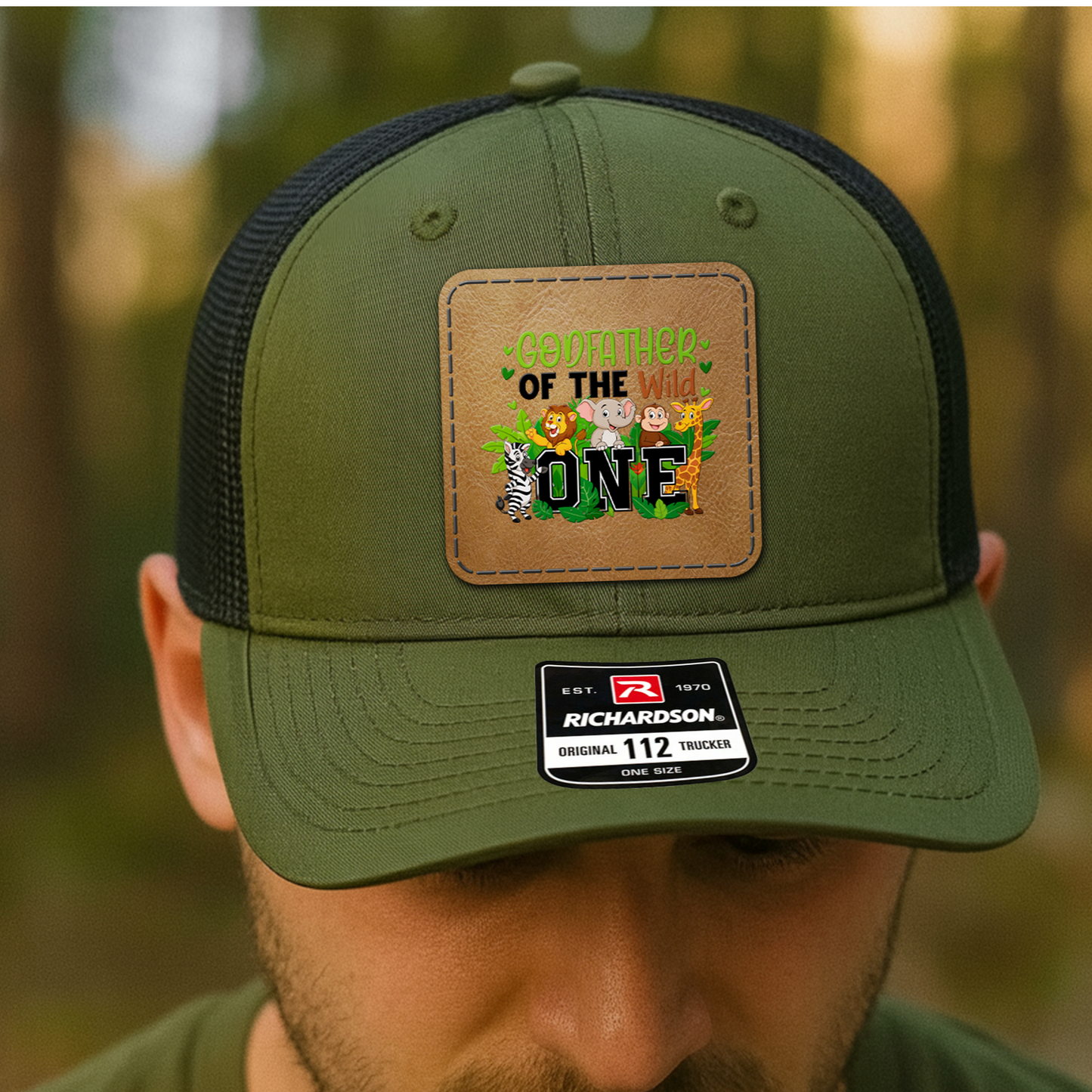 Custom Family Trucker Hat – “Godfather of the Wild One” Jungle Theme Matching Hats for Dad and Kid VHA163