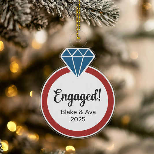 Personalized Diamond Ring Ornament, Custom Engagement Christmas Ornament, Wedding Keepsake, Anniversary Gift, Romantic Holiday Decoration