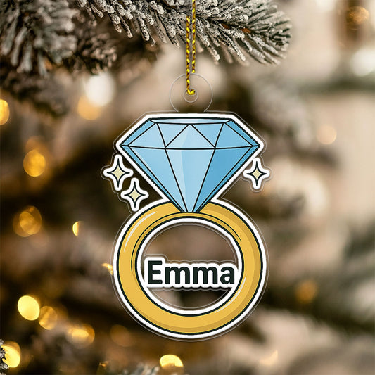 Personalized Diamond Ring Ornament, Custom Engagement Christmas Ornament, Wedding Keepsake, Anniversary Gift, Romantic Holiday Gift