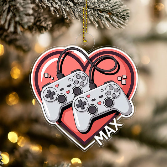 Personalized Video Game With Heart Ornament, Custom Christmas Ornament for Gamer, Funny Gaming Gift, Custom Gaming Gift for Him Her