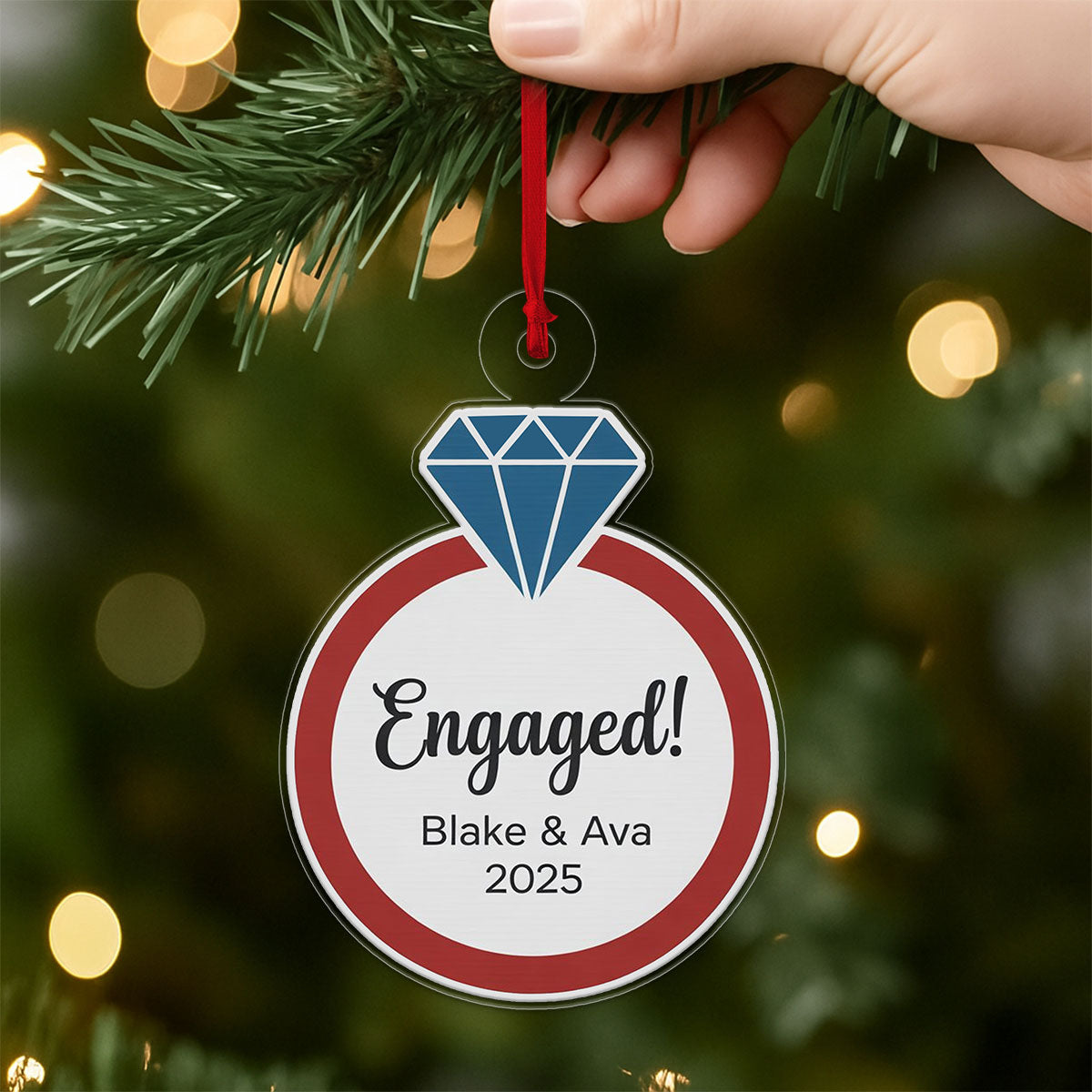 Personalized Diamond Ring Ornament, Custom Engagement Christmas Ornament, Wedding Keepsake, Anniversary Gift, Romantic Holiday Decoration
