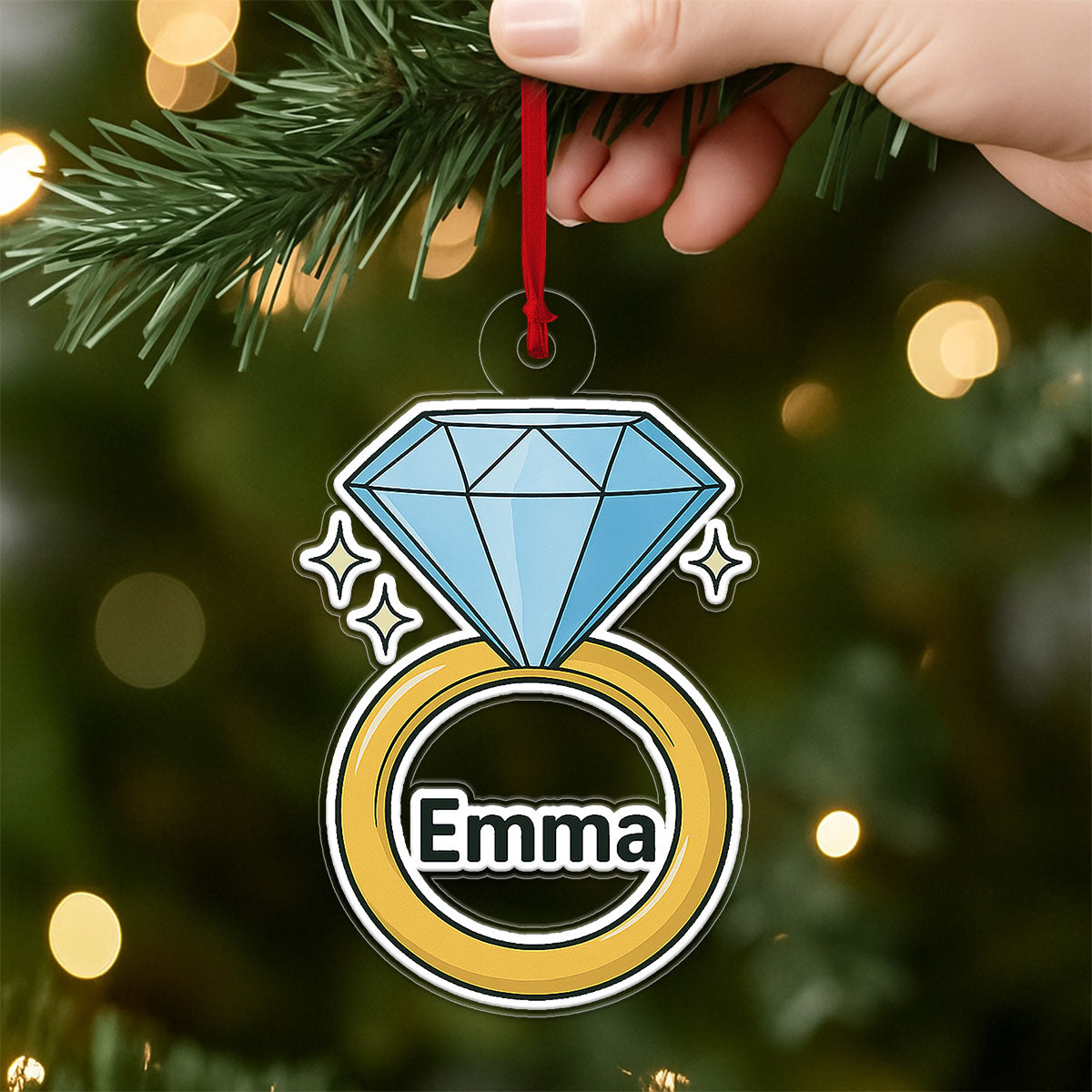 Personalized Diamond Ring Ornament, Custom Engagement Christmas Ornament, Wedding Keepsake, Anniversary Gift, Romantic Holiday Gift