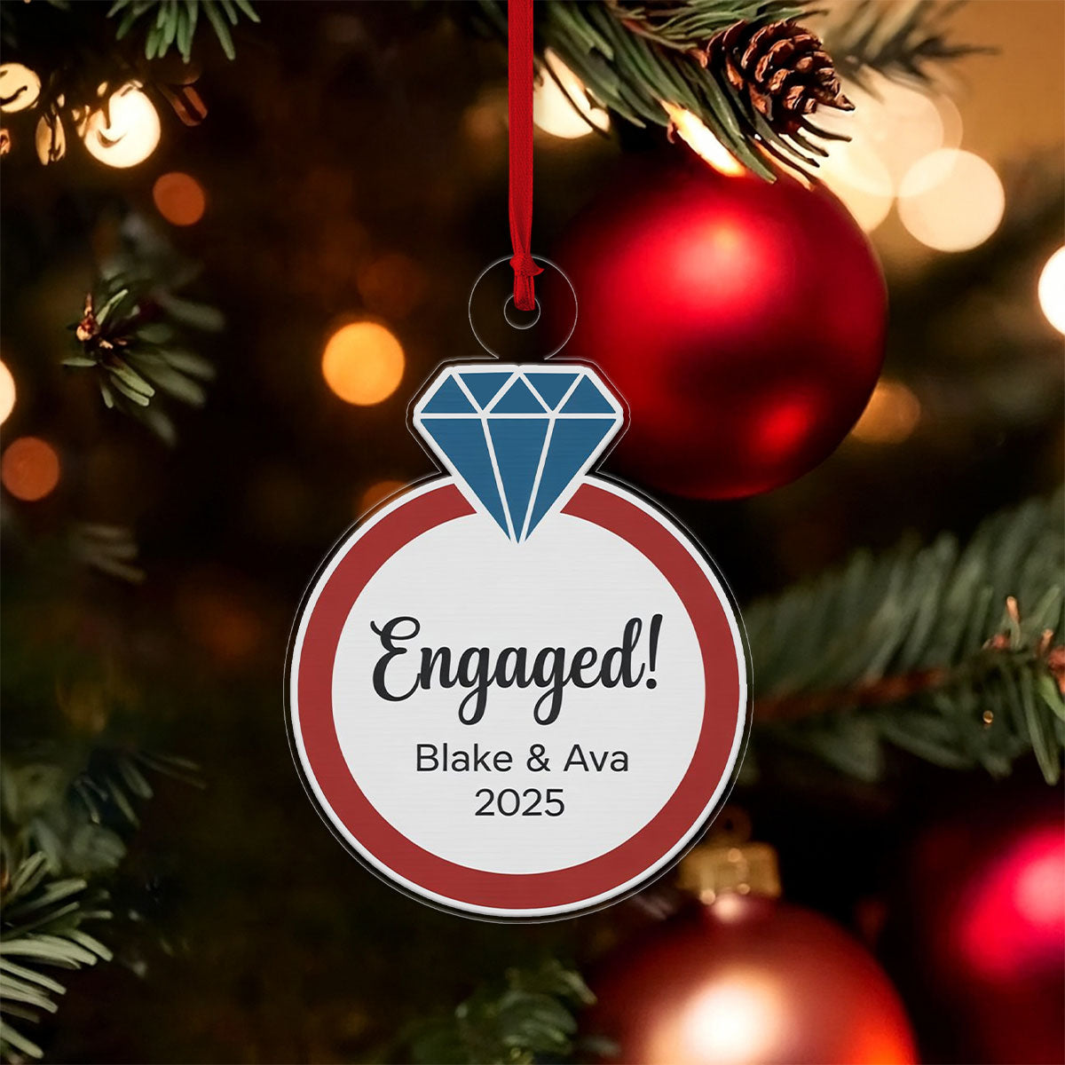 Personalized Diamond Ring Ornament, Custom Engagement Christmas Ornament, Wedding Keepsake, Anniversary Gift, Romantic Holiday Decoration
