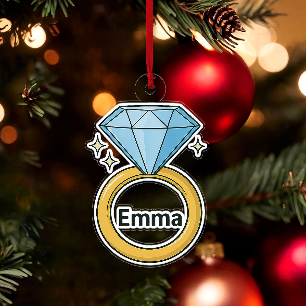 Personalized Diamond Ring Ornament, Custom Engagement Christmas Ornament, Wedding Keepsake, Anniversary Gift, Romantic Holiday Gift
