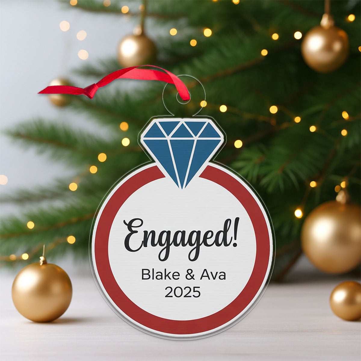 Personalized Diamond Ring Ornament, Custom Engagement Christmas Ornament, Wedding Keepsake, Anniversary Gift, Romantic Holiday Decoration