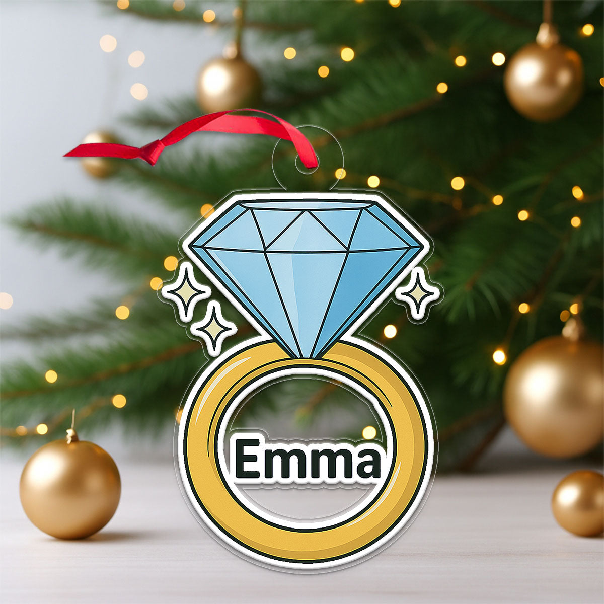 Personalized Diamond Ring Ornament, Custom Engagement Christmas Ornament, Wedding Keepsake, Anniversary Gift, Romantic Holiday Gift