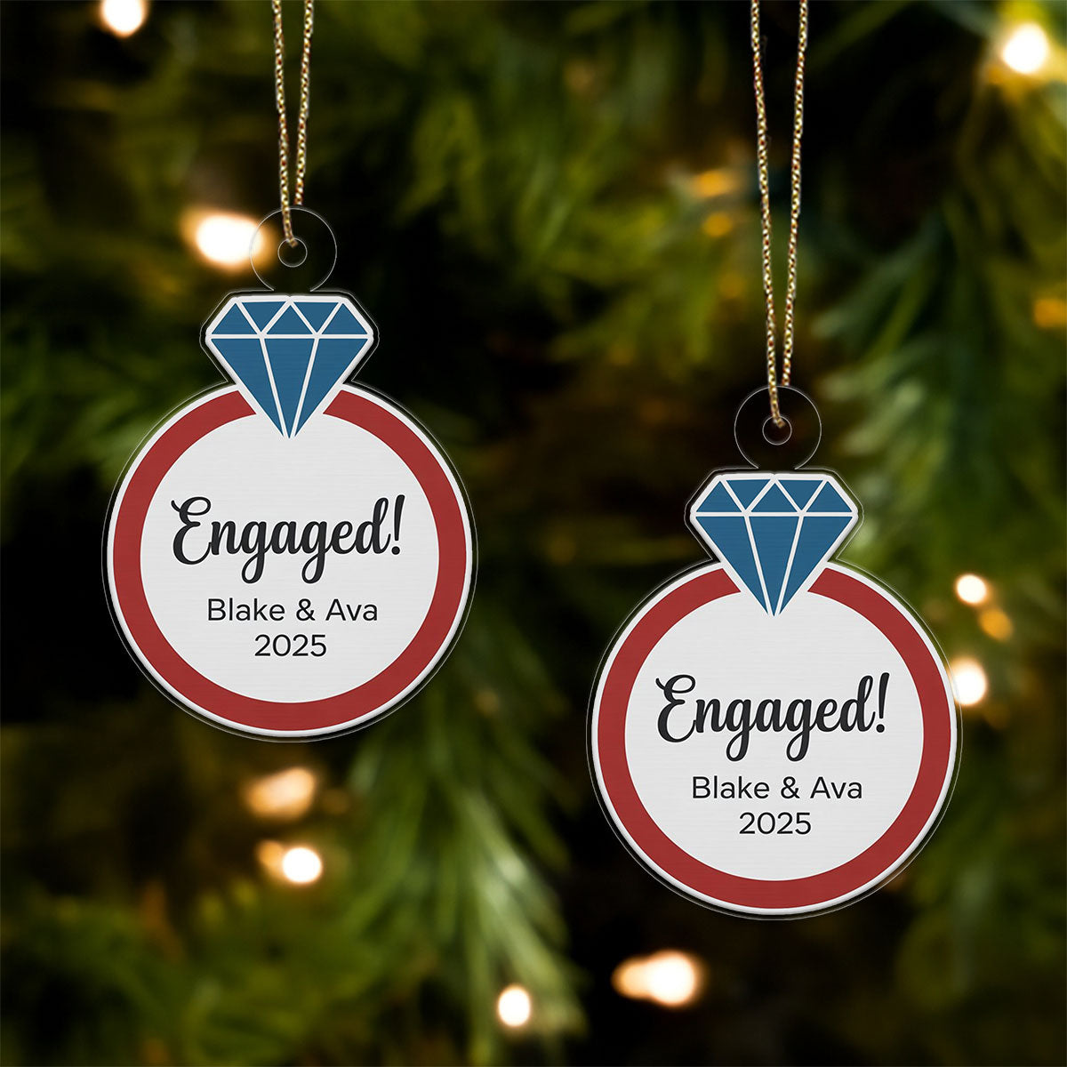 Personalized Diamond Ring Ornament, Custom Engagement Christmas Ornament, Wedding Keepsake, Anniversary Gift, Romantic Holiday Decoration