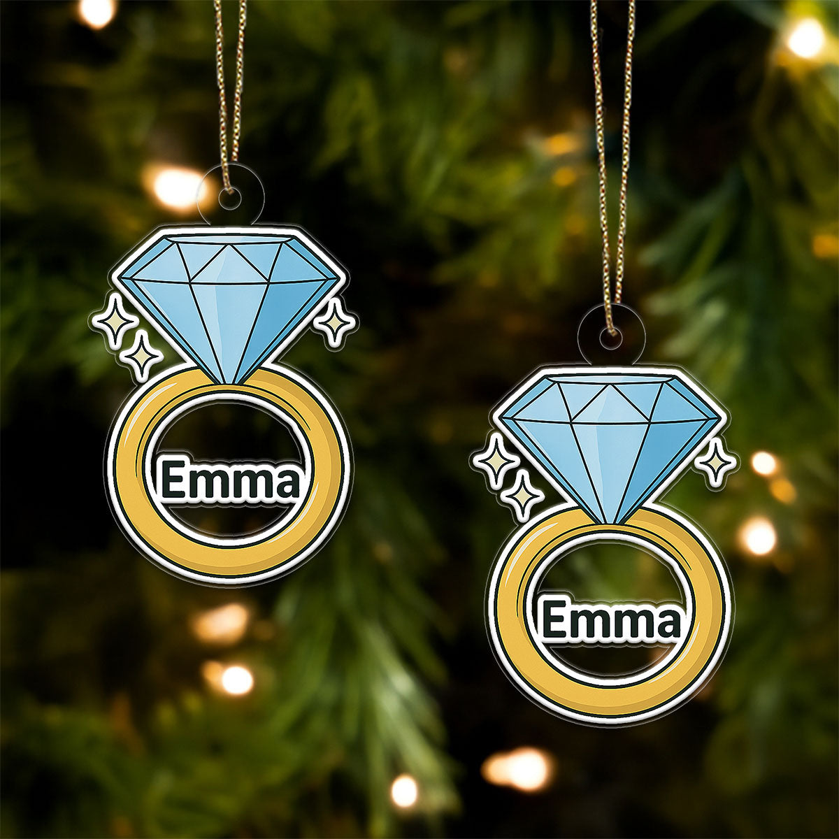 Personalized Diamond Ring Ornament, Custom Engagement Christmas Ornament, Wedding Keepsake, Anniversary Gift, Romantic Holiday Gift
