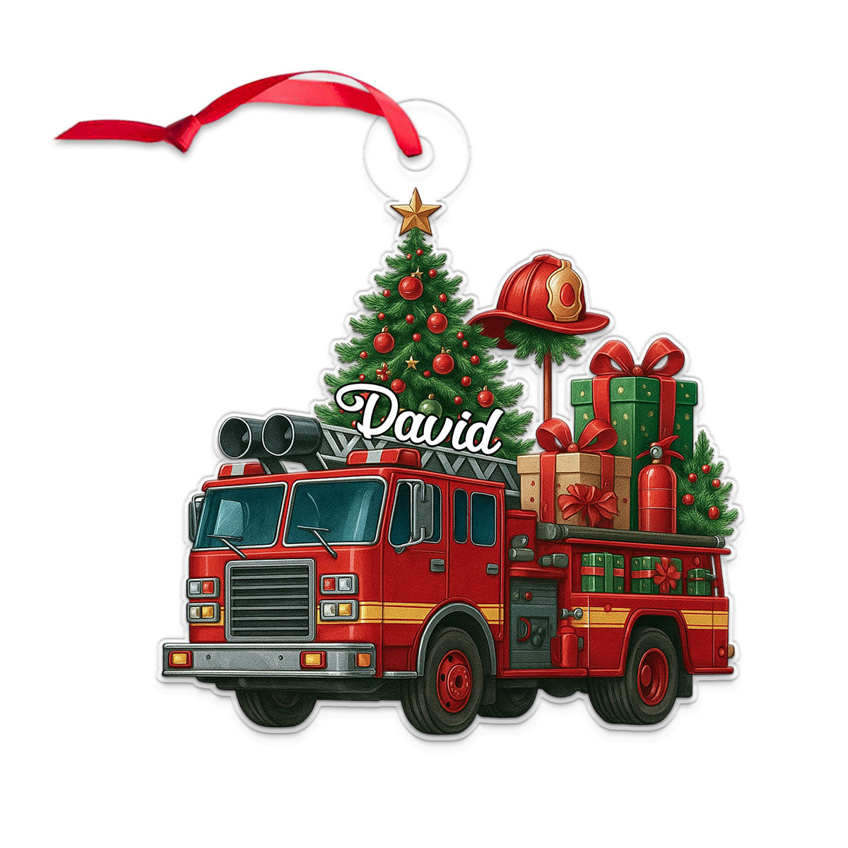 Custom Name Firefighter Truck Xmas Tree